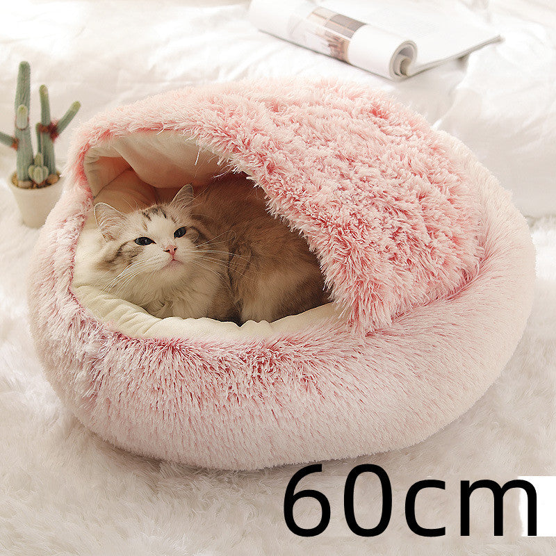 Lit 2 en 1 pour chien et chat - Lit d'hiver rond en peluche chaud pour animaux de compagnie - Lit doux et long en peluche pour animaux de compagnie